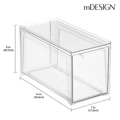mDesign Plastic Stackable Kitchen Storage Organizer with Drawer - 4 Pack - Clear