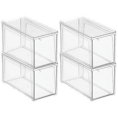 mDesign Plastic Stackable Kitchen Storage Organizer with Drawer - 4 Pack - Clear