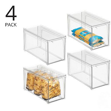 mDesign Plastic Stackable Kitchen Storage Organizer with Drawer - 4 Pack - Clear