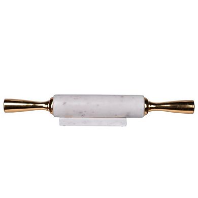 16.5" White and Gold Modern Style Glossy Finished Rolling Pin