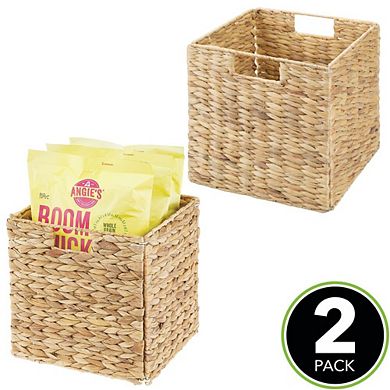 mDesign 10.5" Cube Hyacinth Kitchen Storage Basket with Handles, 2 Pack