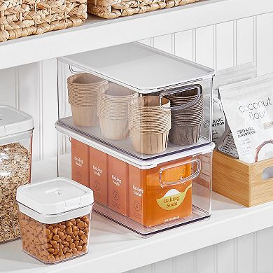 mDesign Plastic Storage Bin Box Container, Lid and Handles - 4 Pack, Clear/Clear