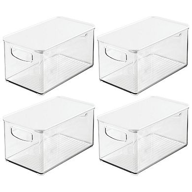 mDesign Plastic Storage Bin Box Container, Lid and Handles - 4 Pack, Clear/Clear