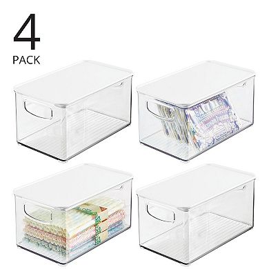 mDesign Plastic Storage Bin Box Container, Lid and Handles - 4 Pack, Clear/Clear