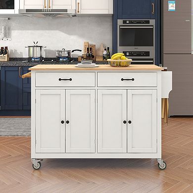 Merax Kitchen Island Cart with Solid Wood Top and Locking Wheels