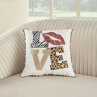 Mina Victory Holiday Pillows Lips Love Leopard 16" x 16" Multicolor Indoor Throw Pillow