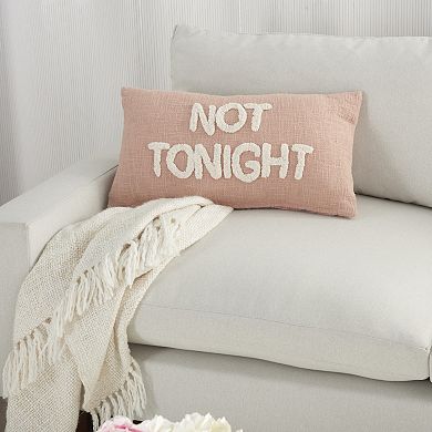Mina Victory Life Styles Tonight Reversible Not Tonight Tufted Text 14" X 24" Indoor Throw Pillow
