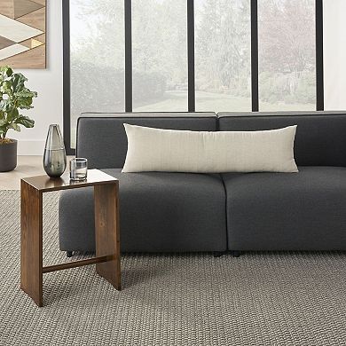 Mina Victory Life Styles Woven Cotton Grid 12" x 40" Beige Indoor Throw Pillow