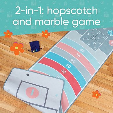 Hearthsong Retro Hopscotch and Marble 2-in-1 Game Rug with Bean Bags and Marbles