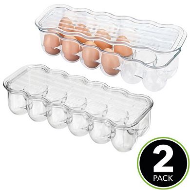 mDesign Egg Storage Tray Holder for Refrigerator, 24 Eggs, 2 Pack