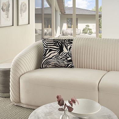 Mina Victory Sofia Jaquard Zebra Velvet 18" x 18" Black Indoor Throw Pillow