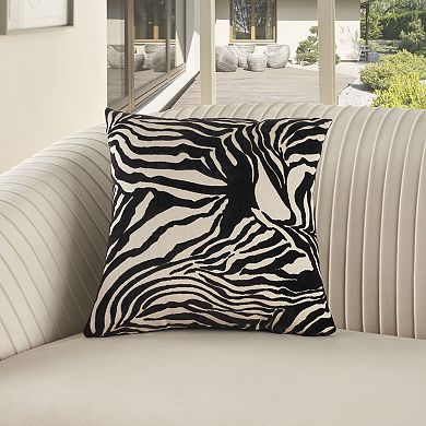 Mina Victory Sofia Jaquard Zebra Velvet 18" x 18" Black Indoor Throw Pillow