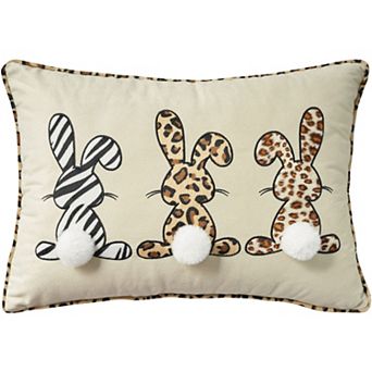 Mina Victory Easter Applique Bunnies 14" X 20" Beige Throw Pillow