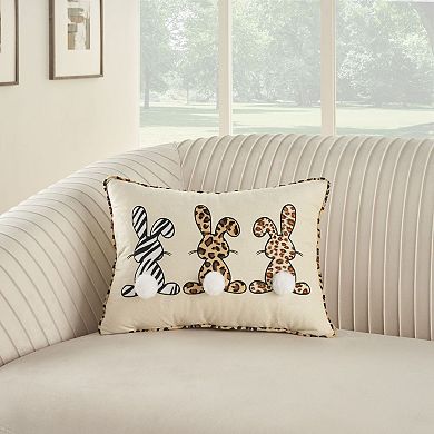 Mina Victory Easter Applique Bunnies 14" X 20" Beige Throw Pillow