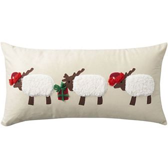Mina Victory Holiday Applique Sheep 12" x 24" Beige Indoor Throw Pillow