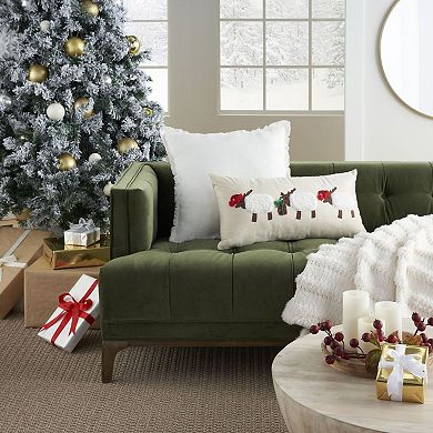 Mina Victory Holiday Applique Sheep 12" x 24" Beige Indoor Throw Pillow