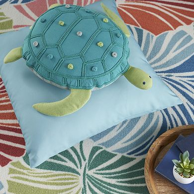 Mina Victory Plush Lines Turtle 13" x 14" Turquoise Throw Pillow
