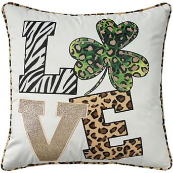 Mina Victory St. Patrick’s Day Shamrock Love Leopard 16" X 16" Multicolor Throw Pillow