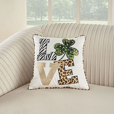 Mina Victory St. Patrick’s Day Shamrock Love Leopard 16" X 16" Multicolor Throw Pillow
