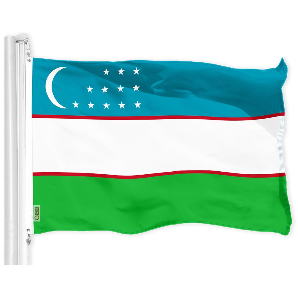 DMSE Nationalflagge Usbekistan – 90x150 Cm, 100% Polyester, UV-beständig, Mit Metallösen & Doppelter Naht