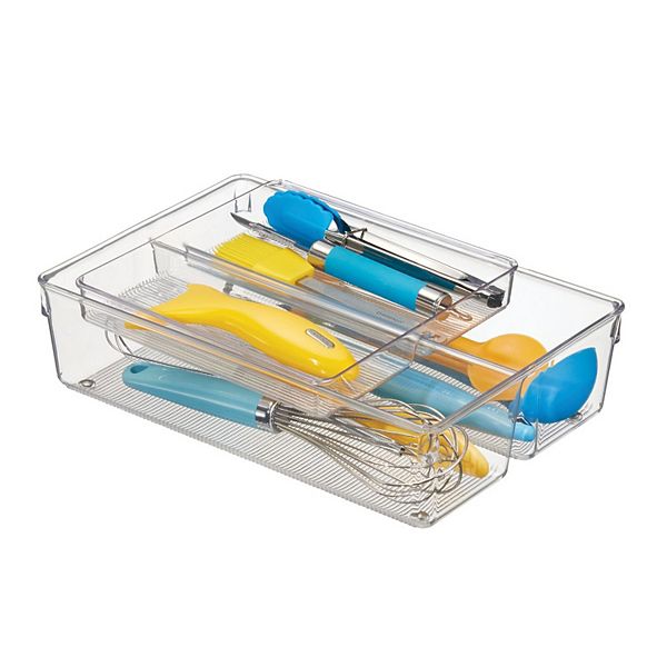 mDesign 2 Piece Plastic Stackable Kitchen Drawer Organizer with Top Tray 8  x 12 x 3