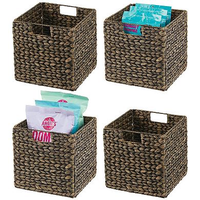 mDesign Woven Hyacinth Kitchen Storage Organizer Basket Bin, 4 Pack, White Wash