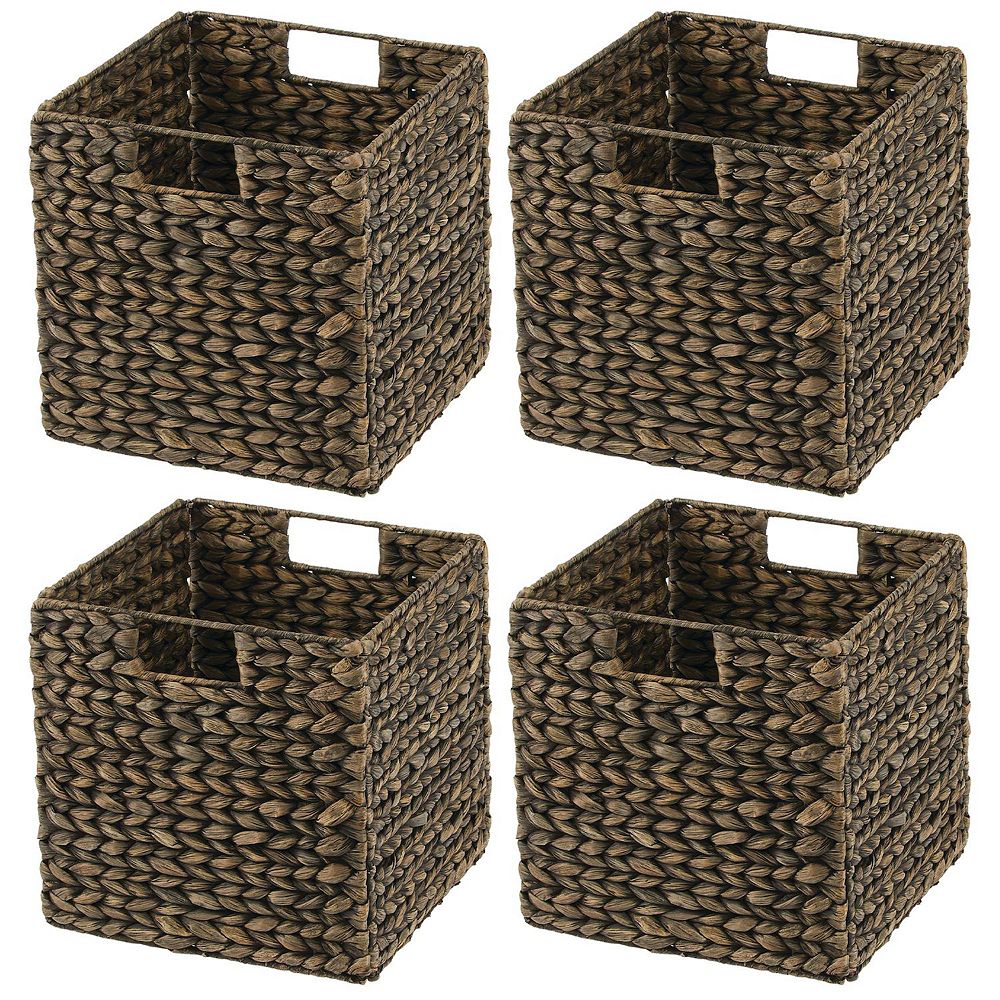 mDesign Woven Hyacinth Kitchen Storage Organizer Basket Bin, 4 Pack, Black Wash