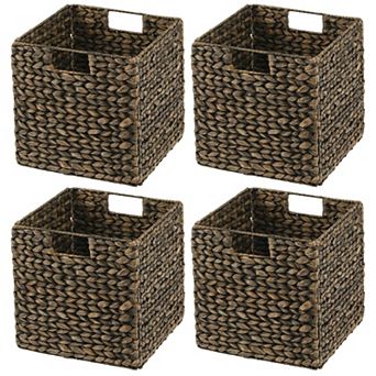 mDesign Woven Hyacinth Kitchen Storage Organizer Basket Bin, 4 Pack, White Wash