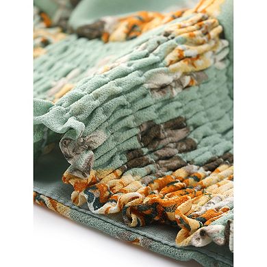 Women's Floral Flare Short Sleeve V Neck Smocked Crop Tops