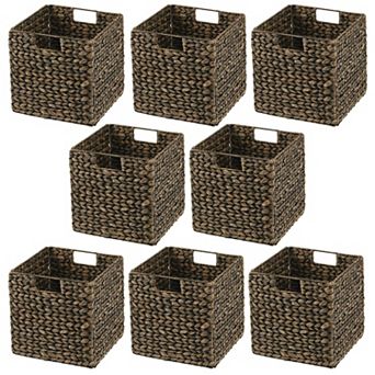 mDesign Woven Hyacinth Kitchen Storage Organizer Basket Bin, 8 Pack, Brown Wash