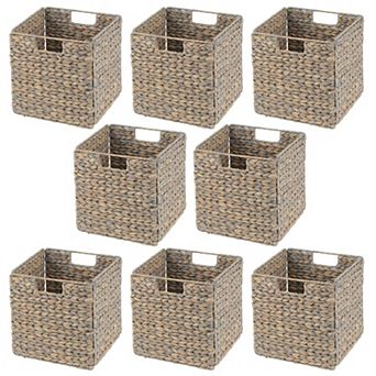 mDesign Woven Hyacinth Kitchen Storage Organizer Basket Bin, 8 Pack, Brown Wash