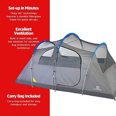 Outbound 8 Person 3 Season Easy Up Camping Dome Tent with Rainfly & Porch, Blue