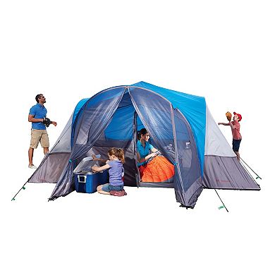 Outbound 8 Person 3 Season Easy Up Camping Dome Tent with Rainfly & Porch, Blue