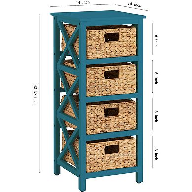 eHemco 4 Tier X-Side End Storage Cabinet with 4 Wicker Baskets