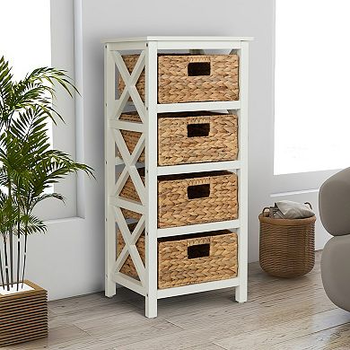 eHemco 4 Tier X-Side End Storage Cabinet with 4 Wicker Baskets
