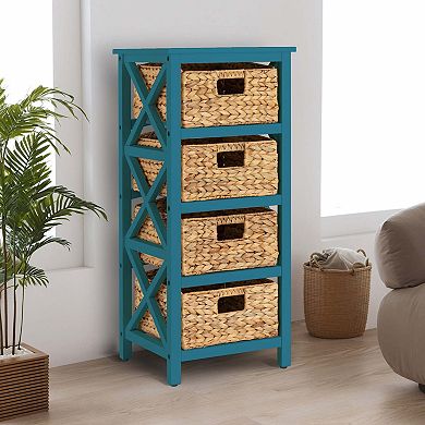 eHemco 4 Tier X-Side End Storage Cabinet with 4 Wicker Baskets