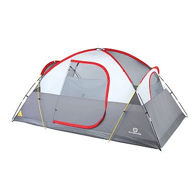 Outbound 6 Person 3 Season Long Camping Dome Tent with Rainfly & Gear Loft, Red