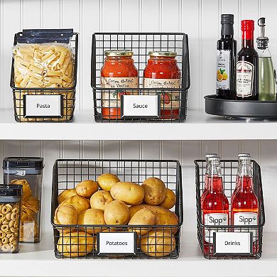 mDesign Slim Slanted Kitchen Organizer Basket, Label Slot, 2 Pack, Matte Black