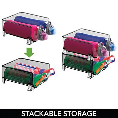 mDesign Plastic Free-Standing Stackable 3 Bottle Storage Rack, 2 Pack, Blue Tint