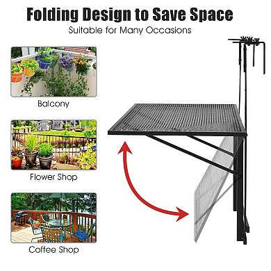 Railing Folding Table with 5-Level Adjustable Heights