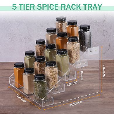 Acrylic Spice Rack, 5 Tier Spice Drawer Organizer Shelf Seasoning Jar Rack