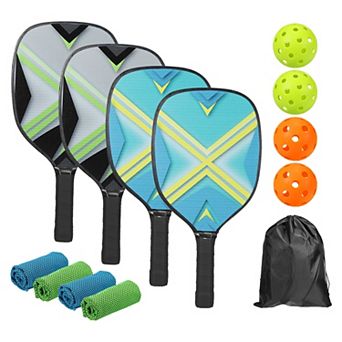 Pickleball Paddles Set with 4 Wood Rackets 4 Balls 4 Towels and a Carry Bag
