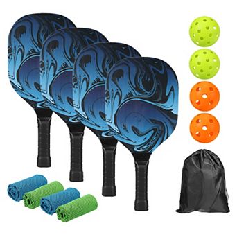 Pickleball Paddles Set with 4 Wood Rackets 4 Balls 4 Cooling Towels and Carry Bag