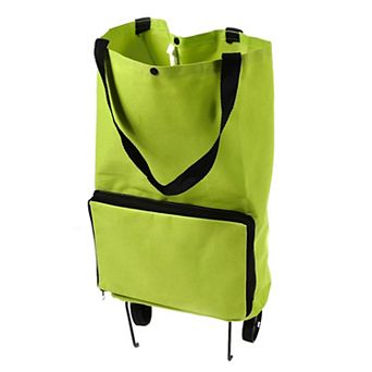 Polyester Portable Handy Foldable Bag Wheel Cart Shopping Trolley Green