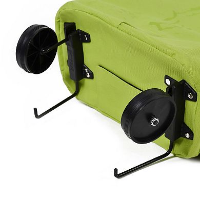 Polyester Portable Handy Foldable Bag Wheel Cart Shopping Trolley Green