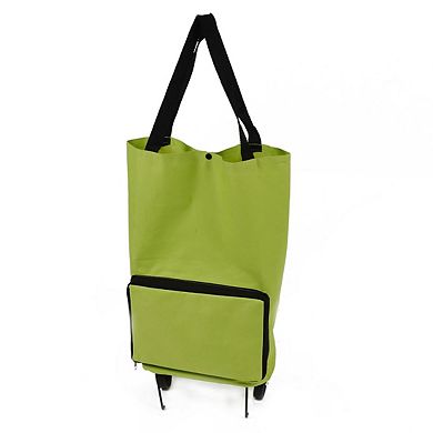 Polyester Portable Handy Foldable Bag Wheel Cart Shopping Trolley Green