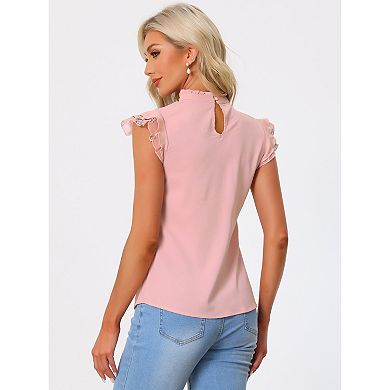 Women's Elegant Cap Sleeve Tie Neck Ruffle Collar Tops