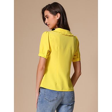 Women's Peter Pan Collar Shirt Puffy Short Sleeve Elegant Blouse Top