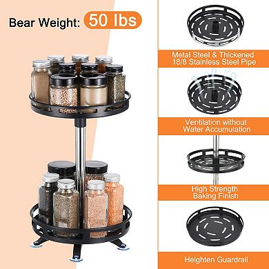 Lazy Susan Organizer, 2 Tier Rotating Spice Rack Organizer with Turntable