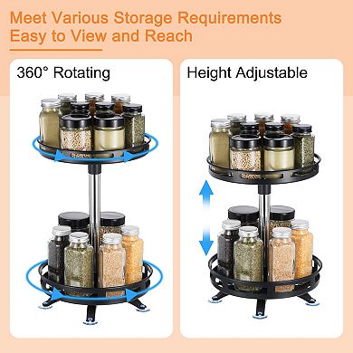 Lazy Susan Organizer, 2 Tier Rotating Spice Rack Organizer with Turntable